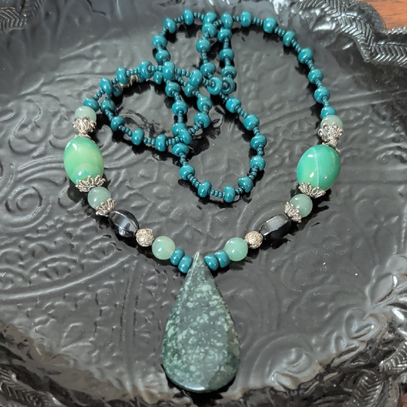 Jewelry - Teal Jasper Beaded Teardrop Pendant Necklace